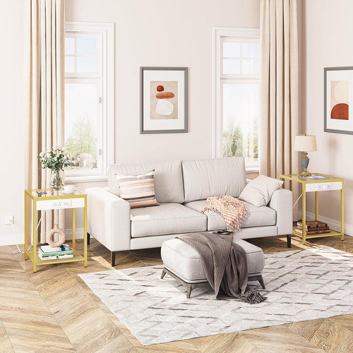 Side Table with Charging Station, End Table with USB Ports, Nightstand for Tight - Picture 7 of 12