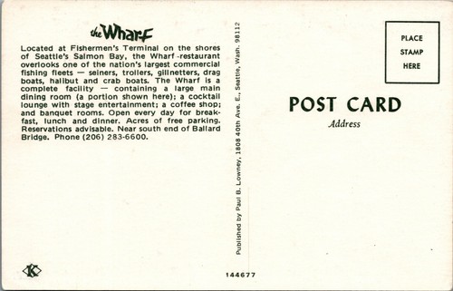 Wharf restaurant boats Seattle Washington postcard A276 - Picture 2 of 2