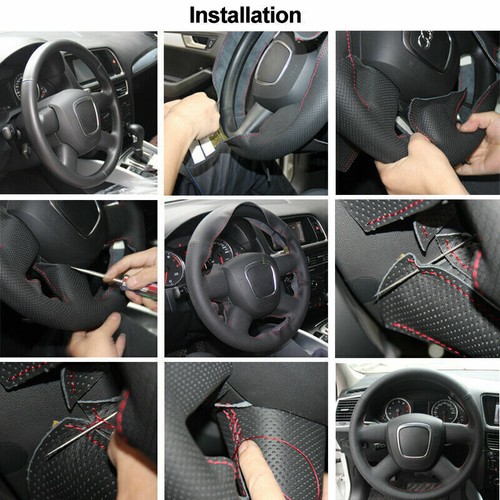 Custom Black PU Leather Steering Wheel Stitch on Cover For Toyota Fortuner Hilux - Foto 10 di 10