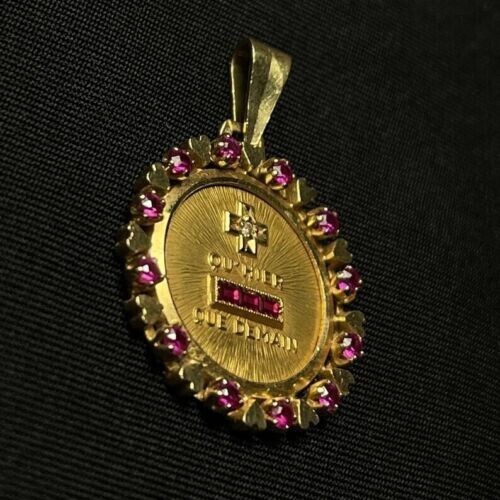 2Ct Round Lab Created Red Ruby Women's Love AUGIS Pendant 14K Yellow Gold Finish - Picture 2 of 5
