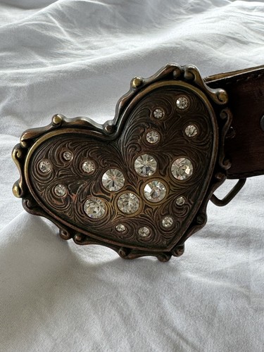 Stivali Justin donna tg 34 pelle marrone lavorata cintura strass borchie cuore - Foto 2 di 9