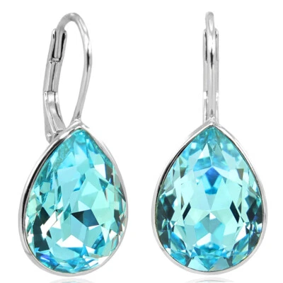 NOBEL 925 Silberohrringe Türkis Kristalle Tropfen-Ohrringe Klappverschluss 925 Ster...