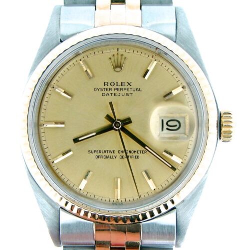Rolex Datejust Mens 2Tone Stainless Steel Yellow Gold Watch Champagne Dial 1601 - Picture 3 of 5