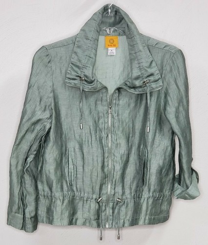 Ruby Road Sz 8 Metallic Sage Green Crinkle Stretch Zip Front Lightweight Jacket - Picture 10 of 10