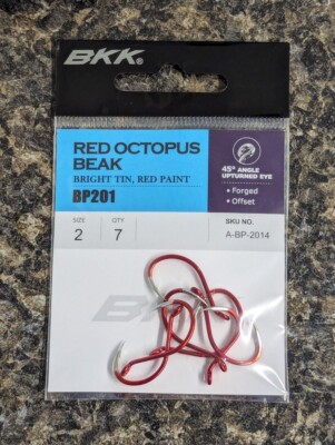 BKK Red Octopus Beak Hooks - Size 2 - All Purose Live Bait Fishing Hook