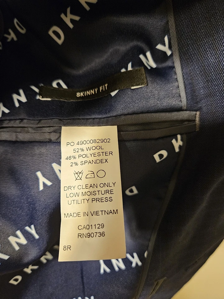 Blazer Traje Chaqueta DKNY Mini Estampado a Cuadros Calce Ajustado Azul Marino Niños Talla 8 Foto 3 de 3