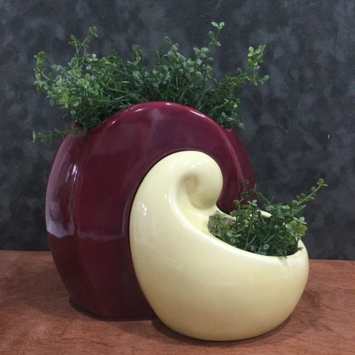 2 Red Wing Nesting Vases Mid-Century Modern Planters Burgundy Yellow Vintage