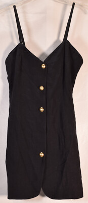 Byblos Womens Sleeveless Gold Button Black Dress 44