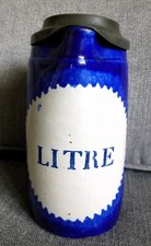 ANTIQUE 1835  BRUSSELS BLUE PEWTER LIDDED  1 LITRE STEIN TANKARD JUG