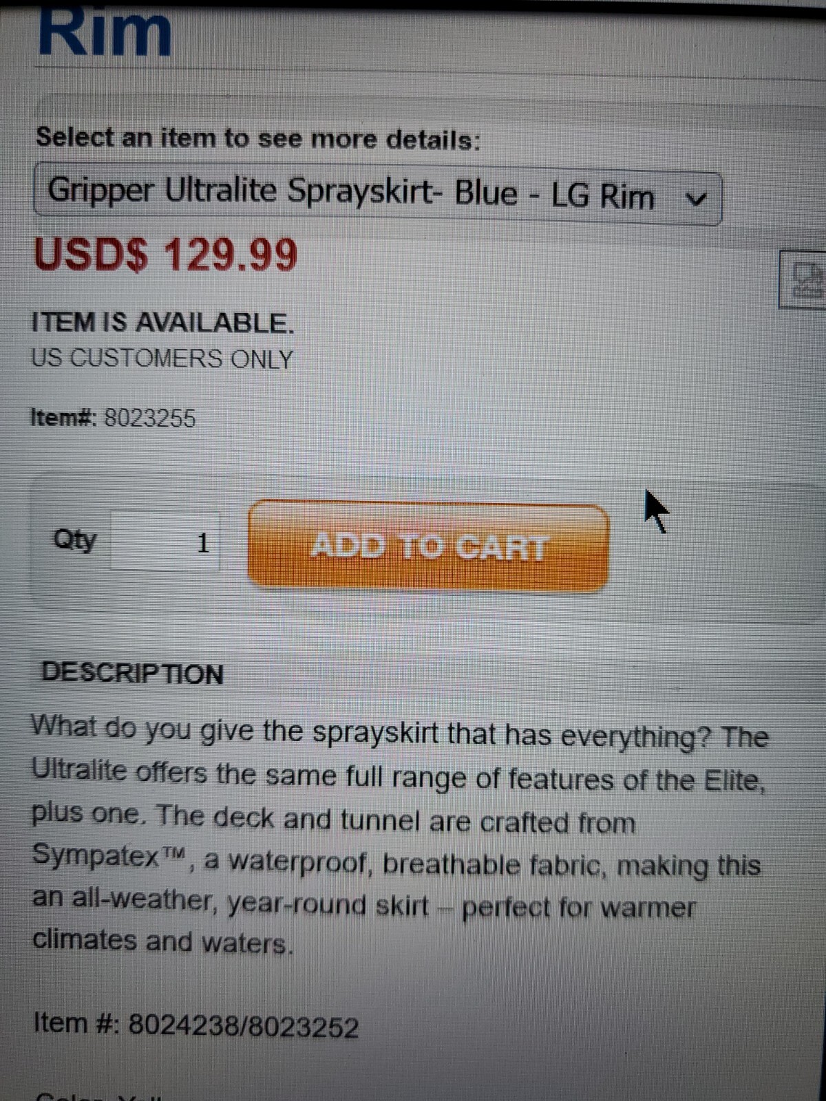 Harmony Gripper Elite Kayak Sprayskirt Touring NRS Universal