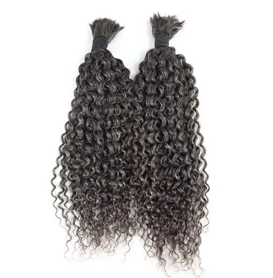 Kinky Curly Gray Mixed Hair 100% Remy Human Hair Bulk No Weft For Braiding 100G - Image 3 of 4