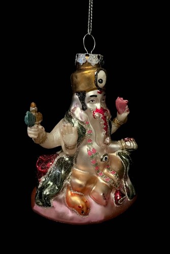wm24 BLOWN GLASS GANESHA CHRISTMAS ORNAMENT~HINDUISM~NEW BEGINNINGS~LUCK~NWT - Picture 4 of 5