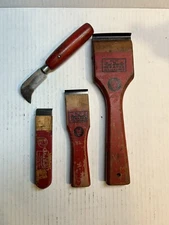 Vintage Red Devil Wood Handle Paint Scraper Set Irv. N.J. USA