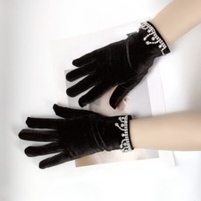 Lady Velvet Crystal Tassels Gloves Elegant Dance Stage Wedding Evening Gloves