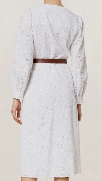 Maxi abito Michael Kors manica lunga cotone bianco ricamo cintura taglia M 38 nuovo HB110