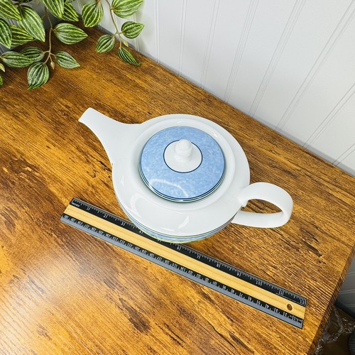 Wedgwood WATERCOLOUR 4-Cup Teapot White Green Blue Floral Band Tea Pot England - Picture 10 of 10