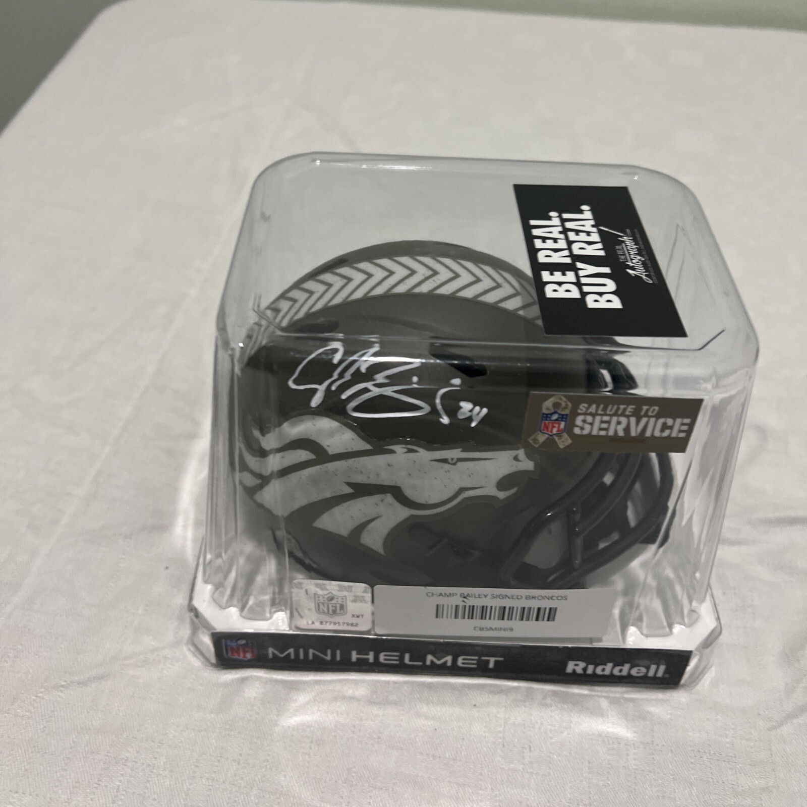 Champ Bailey Autographed Signed Denver Broncos Salute To Service Mini Helmet Beckett Witnessed 