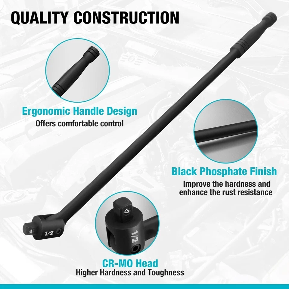 DURATECH 24-Inch Heavy Duty Breaker Bar 1/2'' Drive 240° Flex Head W/Detent Ball - Image 2 of 4