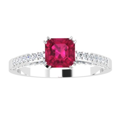 0.81 Ct Cushion Cut Ruby & Diamond Engagement Wedding Ring 14K Solid White Gold