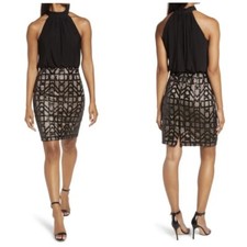 VINCE CAMUTO Sequin Detail Halter Neck Cocktail Dress, Black, Size 4, NWT