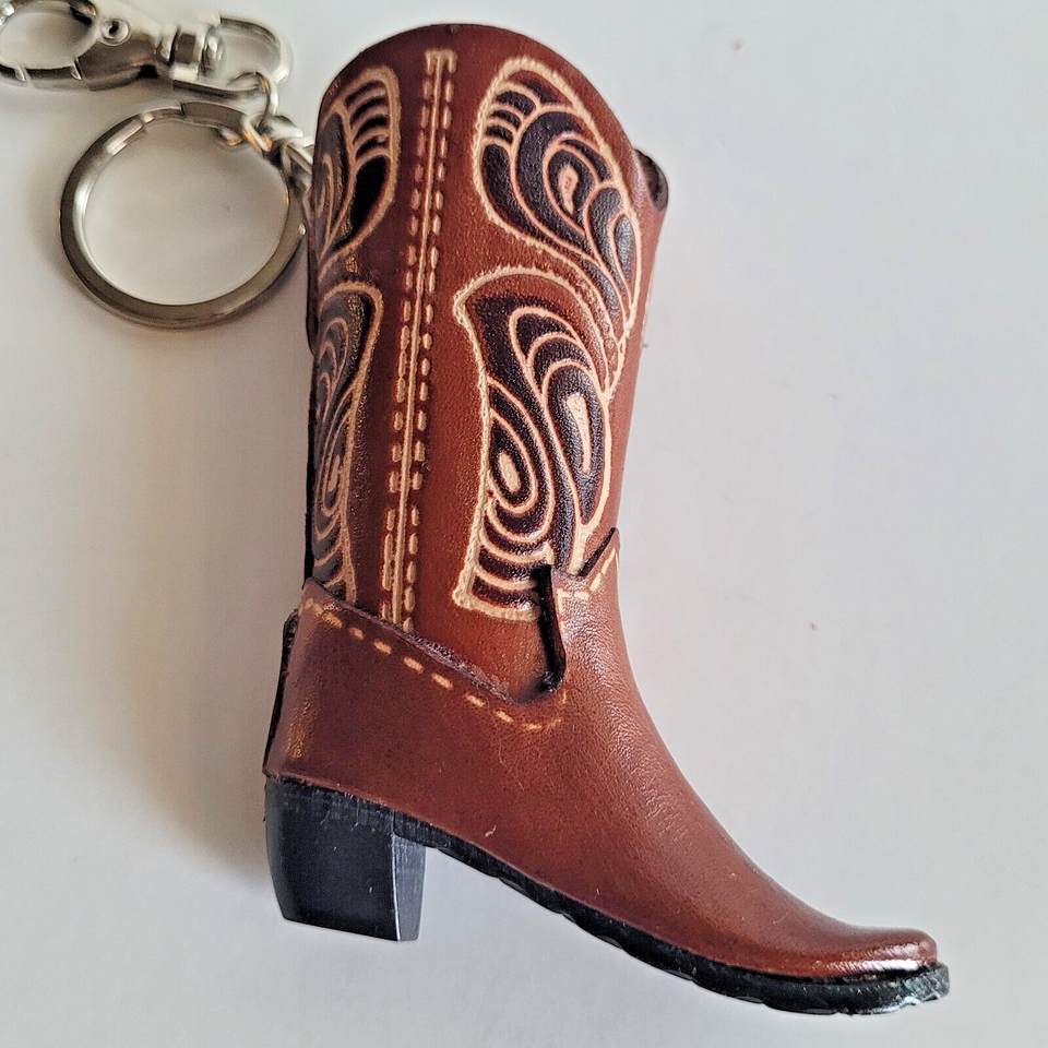 Cowboy Key Rings Cowboy Boot Leather Keychain Brown Handmade Ring Western Fob Key Ring ...