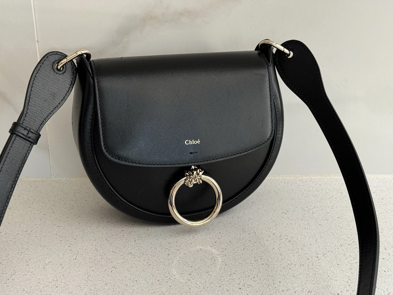 Chloe — Chloe Small Arlene Crossbody Saddle Bag Black Leather