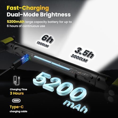 Arbeitsleuchte【AUTO ON/Off】3000LM LED Magnetische Arbeitslichtleiste 5200mAh Unter Gelb - Bild 4 von 7