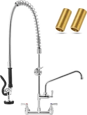 Commercial Sink Faucet - 43" Height Commercial Faucet Wall Mount with Pre-Rinse