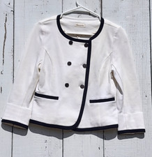 Entertainer Women's Ivory Black Long Sleeve Formal Cotton Blend Blazer Sz 4 / 6