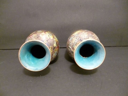 Pair of Gold Tone Wire & Bronze Structure Flower's Cloisonne 7.5 "Tall Vase 2449 - Picture 4 of 5