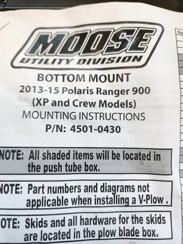 Moose Utility 4501-0656 Plow Mount Kit UTV 13-19 Polaris Ranger 570 900 1000 XP - Picture 2 of 2