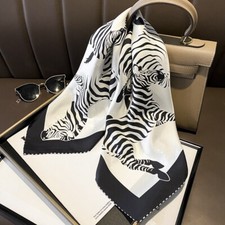 100 Silk Twill Scarf Women 14 Momme Kerchief Square Bandana Wrap Zebra 68 68cm