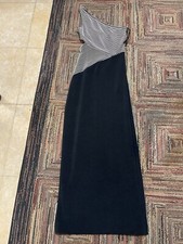 VTG Alex evening long cocktail dress size 4P black one shoulder assimetrical