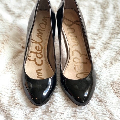 Zapatos de salón para mujer Sam Edelman Camdyn negro patente cuero tacones plateados punta redonda 7 - Imagen 5 de 6