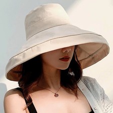 Womens Wide Brim Fisherman Hat Beach Bucket Summer Foldable Cap Sun Protection