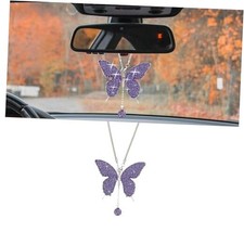 Bling Butterfly Diamond Car Accessories, Crystal Car Rear View Mirror Purple