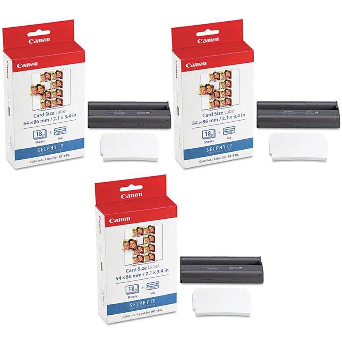 Canon 3 Pack KC-18IL Color Ink Cartridge and Mini Label Set 18 Sheets 8 Labels 9790₽