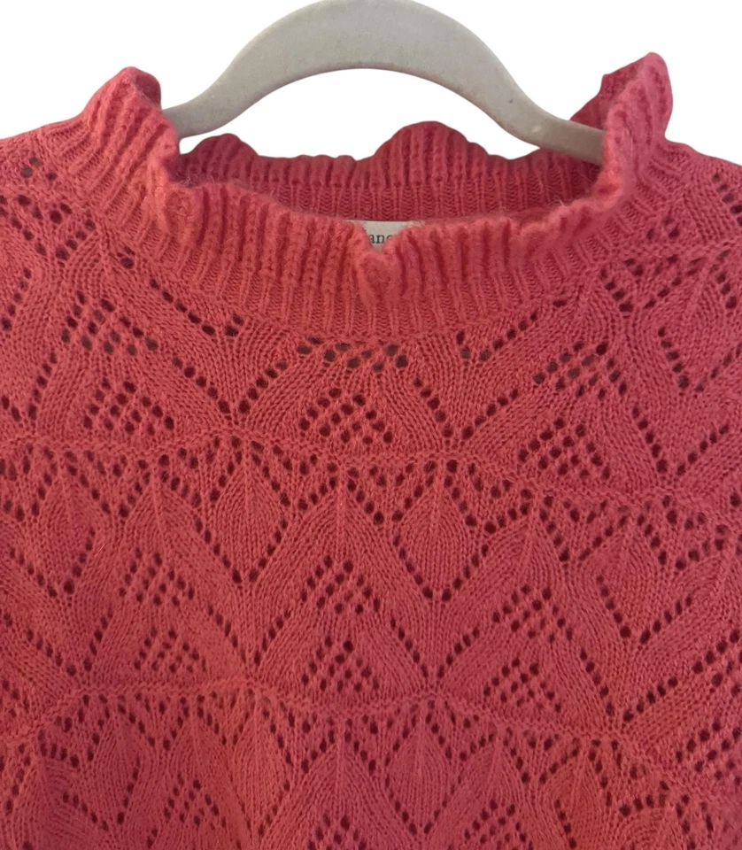 Suéter feminino Sundance XL rosa pointelle malha pescoço falso punho babado mistura de lã - Imagem 2 de 4