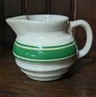 Rare Hull Beehive Green Striped Yellowware Pitcher /Jug