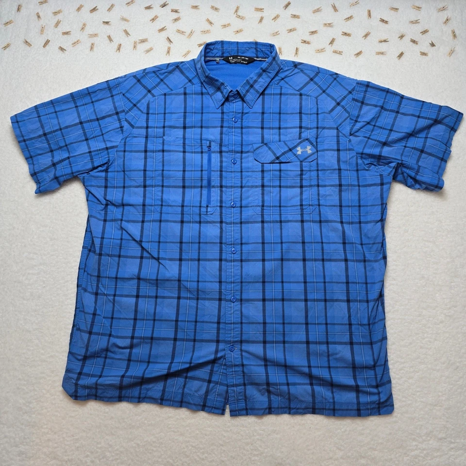 Рубашка на пуговицах мужская Under Armour 3XL синяя клетчатая HeatGear свободного покроя - Изображение 2 из 4