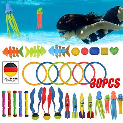 30 PCS Unterwasser Tauchspielzeug Set Pool Badespielzeug Tauchringe Torpedo DHL