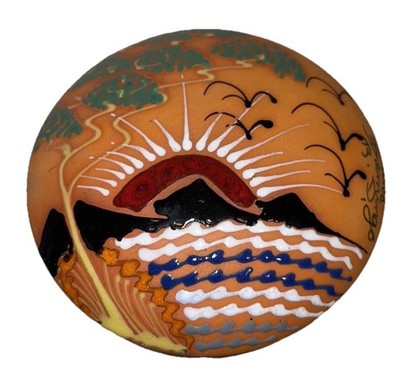 Arte Paredes Terra-Cotta Covered Dish 2 1/2  X 5 Sun And Birds Handpainted  Fun