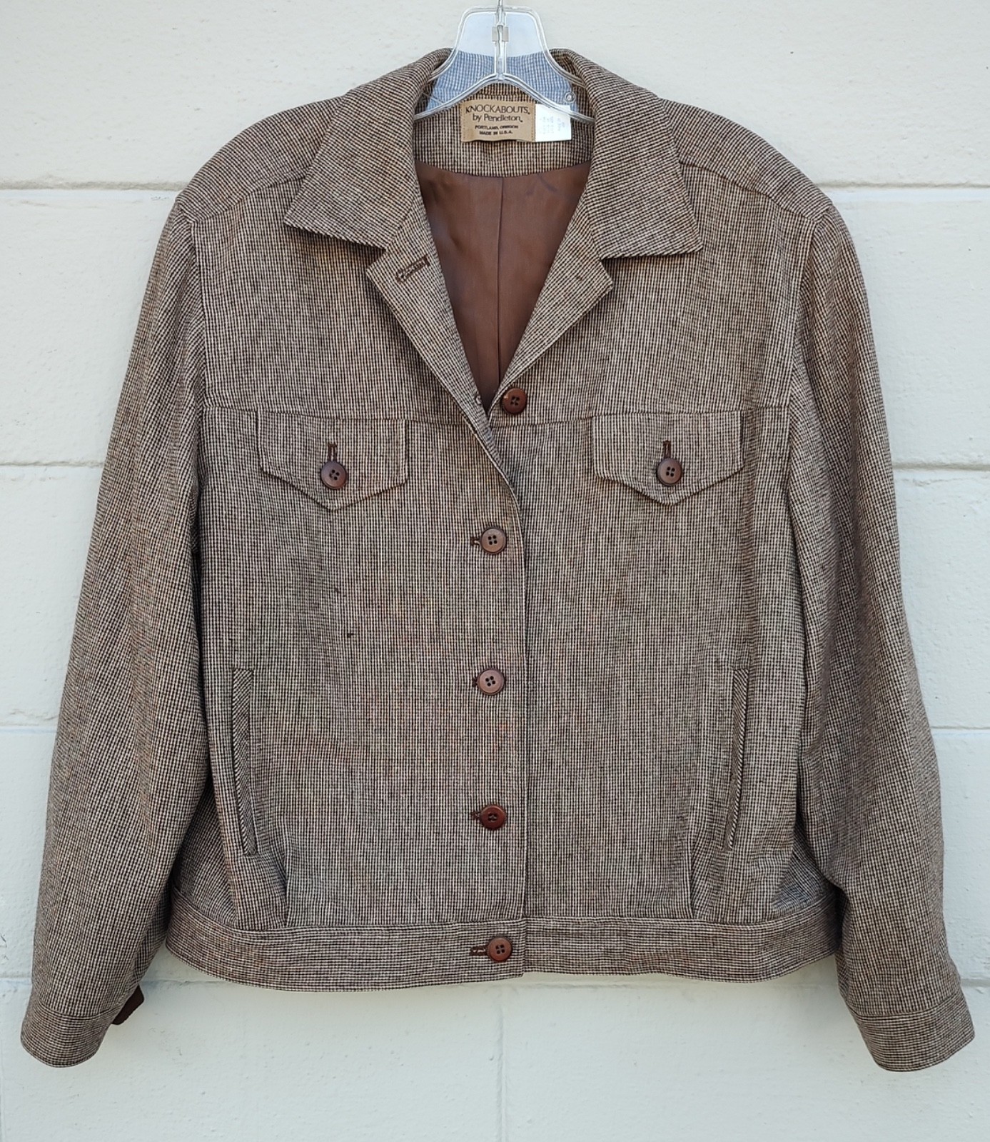 Pendleton Knockabouts Brown Tweed Suit Bomber Jacket Size 16 Vintage 1980's #103