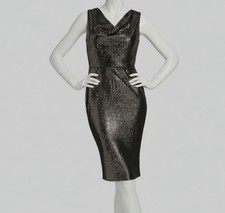 Calvin Klein Women's Black Velvet Sequins Cowl-Neck Sleeveless Dress Size 16