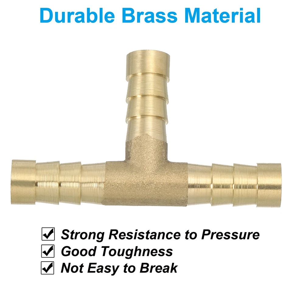 5/16" Brass Tee Barb Hose Fitting Adapter Barbed Split with Clamps, Golden - Image 3 of 4