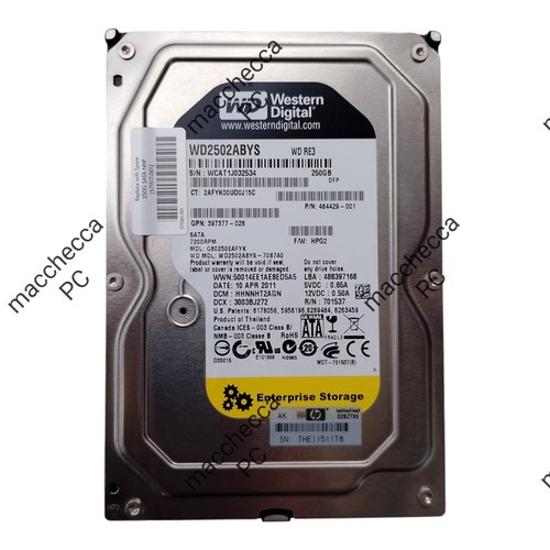 HARD DiSK Western Digital WD2502ABYS BLACK 250GB SataII 16Mb Cache 3.5" interno