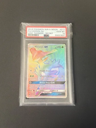 2018 POKEMON SUN & MOON LOST THUNDER SECRET #217 FULL ART/VIRIZION GX PSA 10