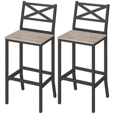 Bar Stools Set of 2 Bar Chairs with Backrest and Footrest 26" Tall Counter Ba...