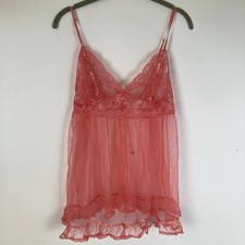 Vintage Y2K Victoria Secret Sheer Lace Floral Cami Size XS Coral Pink Ruffle