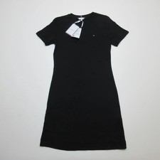 Image of Tommy Hilfiger Women's Black Dress Size M Cotton Slim Fit Casual Fashion